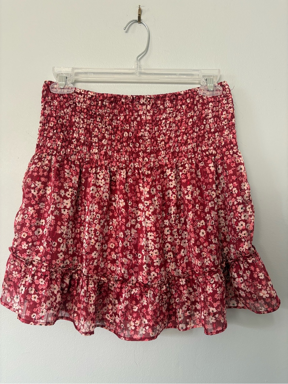Aqua Pink Floral Smocked Mini Skirt
